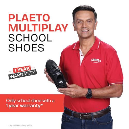 Image of Plaeto Aspire Unisex Black School Shoes for Boys and Girls | Uniform Shoes for Kids | Tilt Lace up Closure, Breathable Upper | Multiplay Sports Shoes - Girl | Boy | Child | Kids School Shoes Black