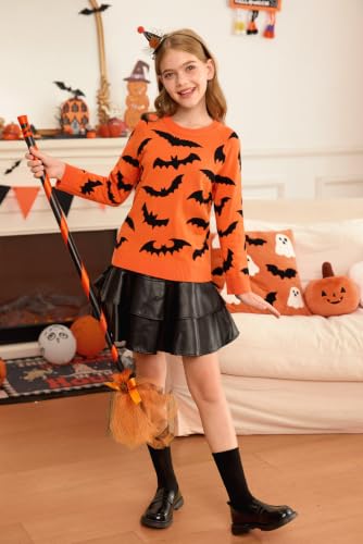 Image of Girls Halloween Pattern Knit Sweater Funny Pullover Y2K 6-14 Years
