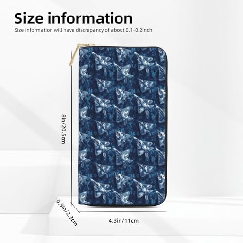 Leather Thin Slim Wallets for Women & Men - Navy Blue Camouflage Airplane Print Card Wallet Holder with Zipper2