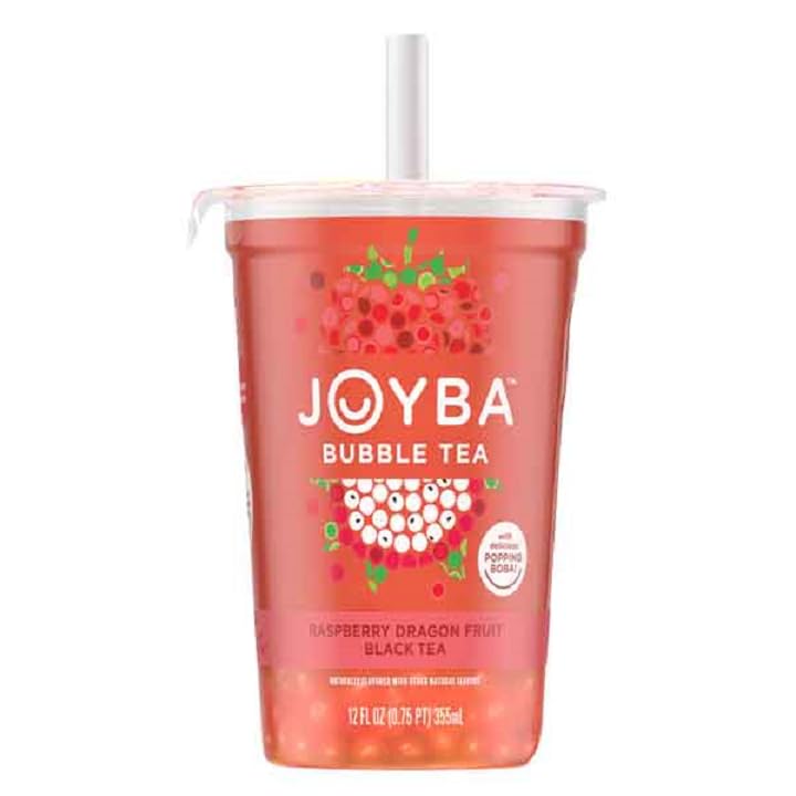 JOYBABubble Tea Raspberry Dragonfruit Black Tea with Popping Boba, 12 fl.oz. Cups (6-Pack)