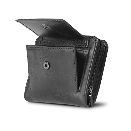 RFID Blocking Men’s Zippered Bifold Wallet - Italian Cowhide Leather - Slim Travel Comfort - Credit Card Holder w/Transparent ID Slot - Snap Back Coin Holder4