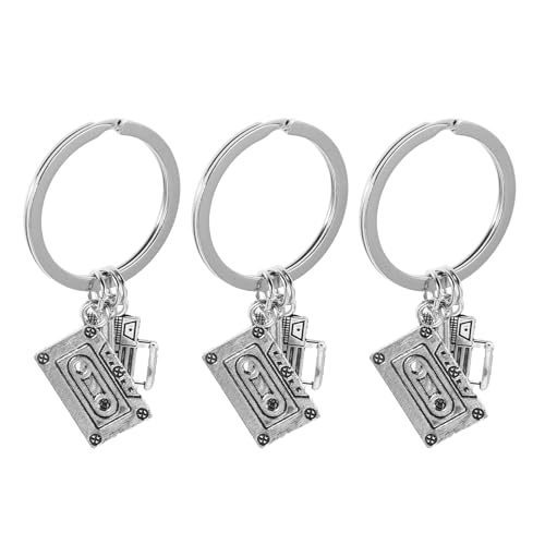 Beavorty Llaveros Musicales Metálicos 3 Piezas Mini Micrófono y Cinta de Casete Vintage Colgantes Retro para Bolso y Decoración Musical Accesorios Ligeros y Resistentes para Uso Diario