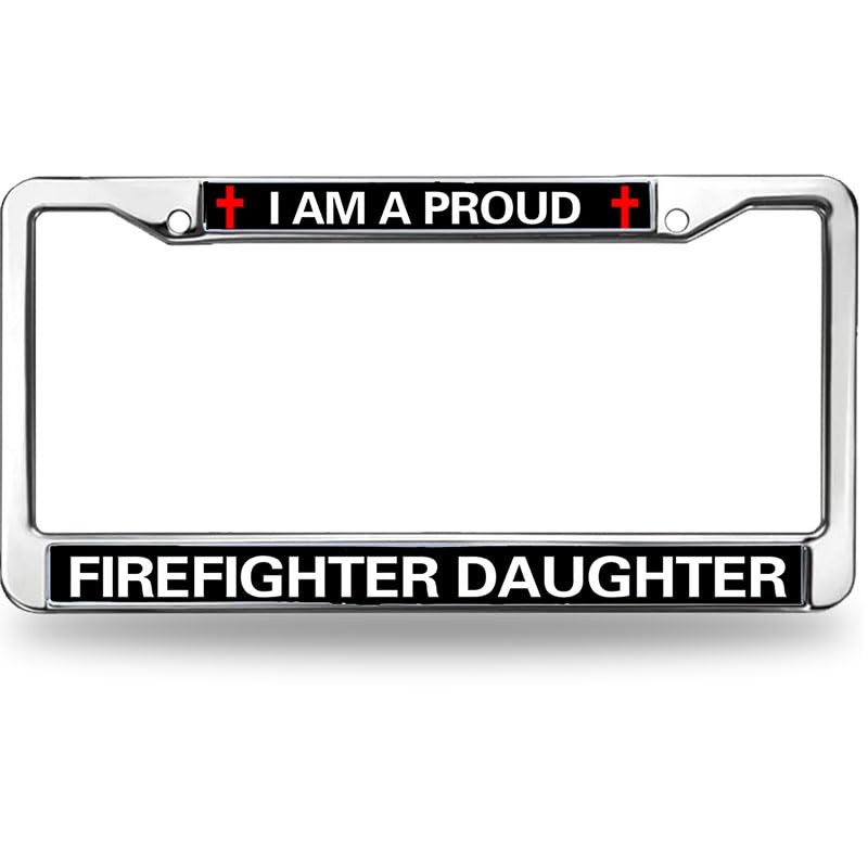 Image of Firefighter License Plate Frame for Birthday Gift Proud Firefighter Daughter Scratch-Resistant License Plate Frame Firefighter Power License Plate Frame Cheerful Gift for Firefighter