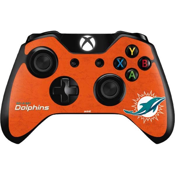 Skinit Decal Gaming Skin Compatible with Xbox One Controller - Officially Licensed NFL Miami Dolphins Distressed- Orange Design