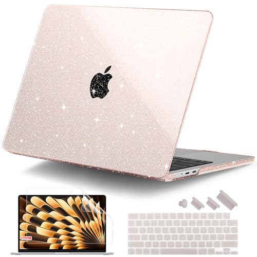 Image of DONGKE Compatible with M3 MacBook Air 13.6 inch Case 2024 2023 2022 Release A3113 A2681 M2 with Touch ID, Glitter Bling Plastic Hard Shell Case with Keyboard Cover & Screen Protector, Starlight