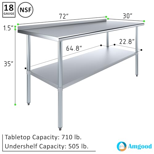 Image of AmGood Stainless Steel Work Table | Metal Utility Table (72 inch Long x 30 inch Deep)