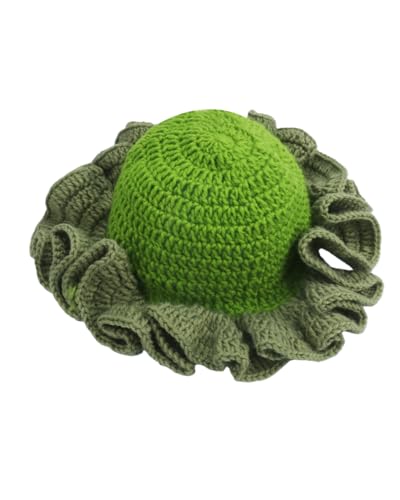 Image of Women Crochet Bucket Hat Cute Winter Ruffled Brim Floppy Cap Handmade Knit Cloche Hats