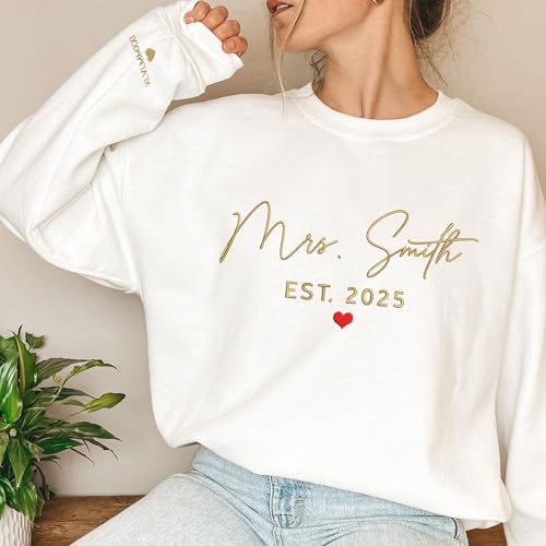 GODMERCH Custom Embroidered Mrs Sweatshirt - Personalized Future Mrs Hoodie, Bride Sweatshirts, Honeymoon Crewneck, Gift for Her Bride to Be Engagement Bachelorette Party Bridal Shower Wedding2