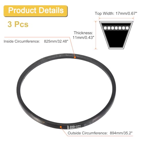 Image of uxcell 3 Pack B32 1 /2 Classic Wrapped V-Belt, 35 inch Outside Circumference Wrapped Industrial Rubber V-Belt B Profile V-Belt for Industrial Machinery Equipment, Black