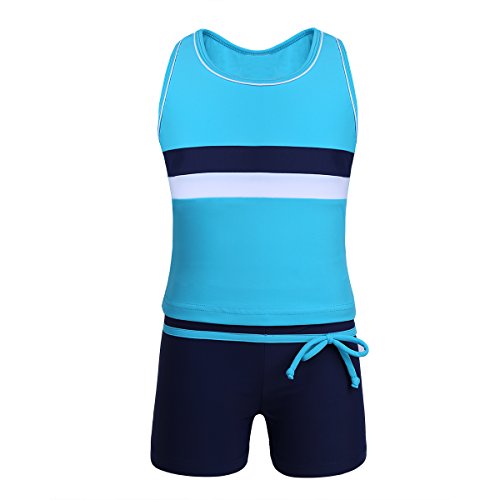 Choomomo Mädchen Zweiteiliger Badeanzug Ärmellos Badeoberteil Und Badeshorts Tankini Bikini Set Bademode Swimsuit Gr. 110-164 Blau 134-140 Cover