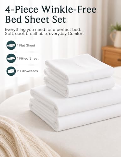 Image of LuxClub 4 PC King Size Sheet Set Bed Sheets Deep Pockets 18 inch Wrinkle Free Cooling Bed Sheets Machine Washable Hotel Bedding Silky Soft - White King
