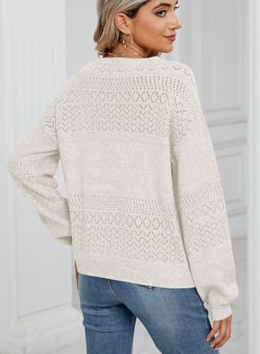 Image of JOCAFIYE Womens Sweaters Casual Long Sleeve V Neck Lightweight Hollow Out Pullover Sweater Tops
