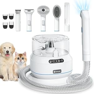 Dog Clipper Vacuum Cleaner 10 Kpa: 7-in-1 Pet Care Set for 99% of Pet Hair, Professional Dog Trimmer, Dog Hair Cleaner for Dogs and Cats, Hair Care – 1.5 L White [ELS PET]