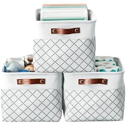 DECOMOMO White Storage Bins Fabric Storage Baskets for Shelves, Linen Closet Organization Toys Nursery (White Check, Large - 3 Pack)