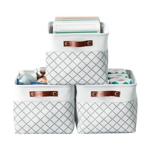 Image of DECOMOMO Foldable Storage Bin | Collapsible Sturdy Cationic Fabric Storage Basket Cube W /Handles (Navy Blue Pattern, Large - 15 x 11 x 9.5-3 Pack)