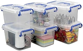 Eudokky Mini Storage Boxes with Lids, 1.8 L Plastic Transparent Boxes Set of 6