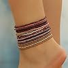 Fuqimanman2020 18Pcs Boho Beaded Stackable Stretch Bracelets for Women Colorful Handmade Multilayered Rice Beads Anklets Set Summer Beach Bohemian Jewelry Gift-Style 1 Brown #4