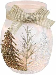 Stony Creek - 4" Frosted Glass Lighted Jar w/Ribbon - Winter Wonderland Bronze