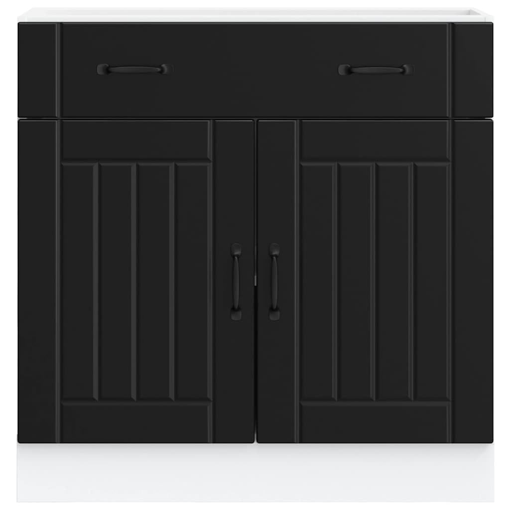 Mobile da cucina Lucca nero in legno con molto spazio di archiviazione, piedini regolabili, cassetto e ante, 80 x 46 x 81,5 cm, ideale per cucina, sala da pranzo e dispensa