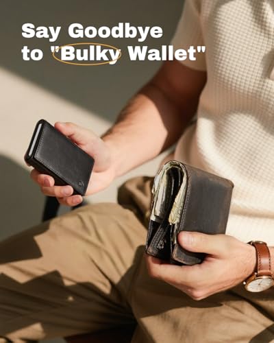 YESIIW Mens Slim Wallets Genuine Leather RFID Blocking Card Wallet for 9 Cards, Minimalist Wallets for Men UK with Coin Pocket & ID Window, Black4