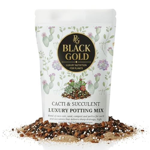 Black Gold Cacti & Succulent Potting Mix – Gritty, Fast-Draining Coir, Sand & Perlite Blend for Indoor Desert Plants – Clean, Aerated Repotting Soil (1L)