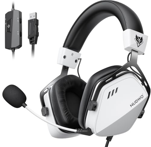 NUBWO HG03 USB-A Gaming Headset with 7.1 Surround and FPS Sound, Wired Headphones with Noise Canceling Mic, Comfortable Design for PC, Laptop - White