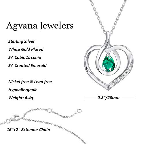 Agvana May Birthstone Jewelry Emerald Necklace For Women Sterling Silver Forever Love Infinity Heart Pendant Necklace Fine Jewelry Anniversary Birthday Gifts For Women Girls Mom Wife Her #TOP4