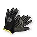 12 paires de gants de travail par ISC H & S, nylon, enduit de PU ; disponible en S petit (7), M moyen (8), L large (9), XL x-large (10), XXL xx-large (11) ; sans couture, polyvalent, noir