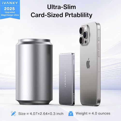 IVANKY 0.3" Ultra Slim Magsafe Power Bank for iPhone 17 Air, 5000mAh Card-Thin Fast Charging Wireless Portable Charger, Qi Certified Magnetic Battery Pack for 16/15/14/13/12 Pro Max, Airpods Pro 3 image 2