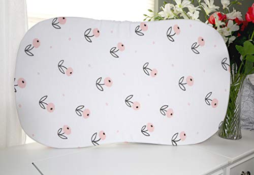 Image of Bassinet Sheets for Baby Girl Set of 2 by Tansy Panda - Ultra Soft, Breathable, 100% Organic Cotton - Compatible with Halo, Hourglass, Rectangle Bassinet Mattress Pad - Pink and White Floral