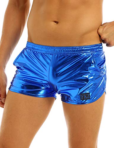 Lejafay Men's Shiny Metallice Leather Loose Sport Shorts Hot Pockets Boxer Stretchy Short Pants3