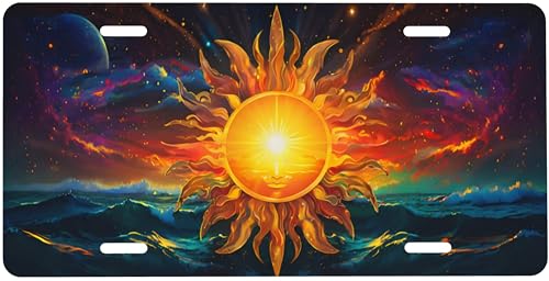 UEQIKI Front License Plate Sun Mystic Vanity Plates Aluminum Metal Decorative Car Tag Wave Novelty License Plate Cover for Men Women 6 * 12 in (4 Holes)