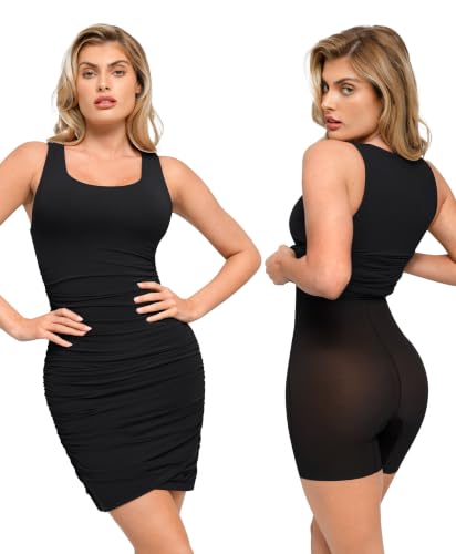Popilush Mini Dress with Built in Bra, Shapewear Ruched Black M - image 1