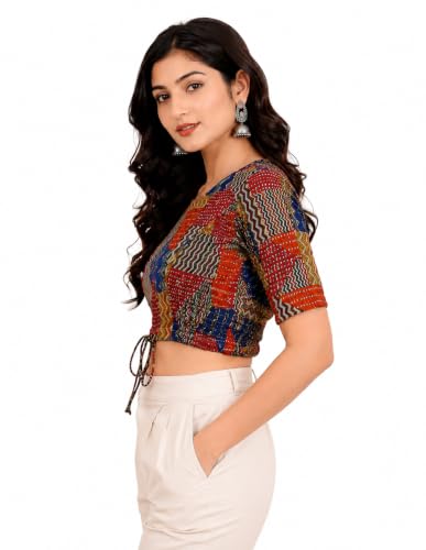Image of Yash Gallery Women's Cotton Zig-Zag Printed Regular Regular Fit Short Sleeve Blouse