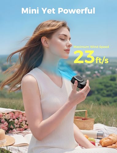 Image of Aecooly Mini Portable Neck Fan, Mighty Hands Free Fan, Magnetic Fit Click 01 USB Rechargeable [10H Max Cooling Time], Personal Battery Powered, Pocket for Travel, Summer, Gifts for Women -Black