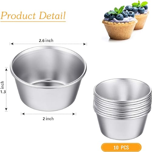 Geiserailie GEISERAILIE-CUPS-DSF484 10 Pieces Individual Flan Molds Egg Tart Molds Pudding Cups Mini Chocolate Molten Pans Carbon Steel Cupcake Cake Cookie Flan Mold thumb #1