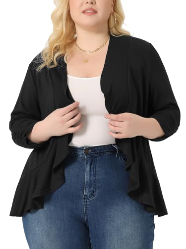 Image of Agnes Orinda Plus Size Cardigan for Women Soft 3 /4 Sleeve Open Front Cropped Shrug Bolero Cardigans Jacket