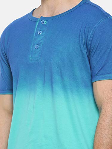 Image of CAHOOT Men's Blue and Mint Ombre Henley Neck Short Sleeve Regular Fit T Shirt for Regular Wear