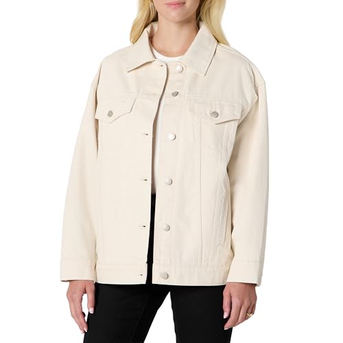 Amazon Essentials Womens Regular-Fit Denim Trucker Jacket Ecru Large