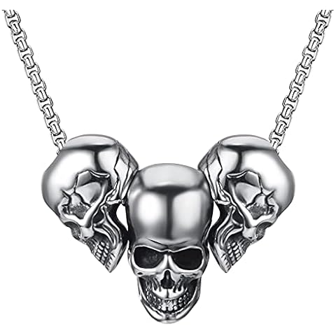 WESTMIAJW Stainless Steel Gothic Three Skull Pendant Necklace Jewelry for Men Women 60cm Cover