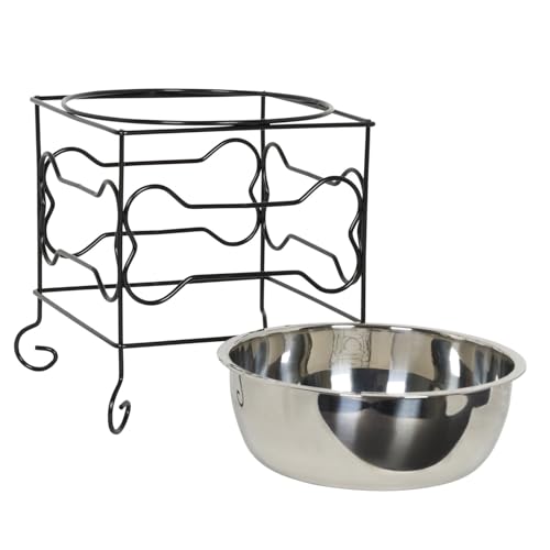 YML Elevated Stainless Steel Dog & Cat Bowl with Black Wrought Iron Stand, 10-Inch (10.75 Cups)