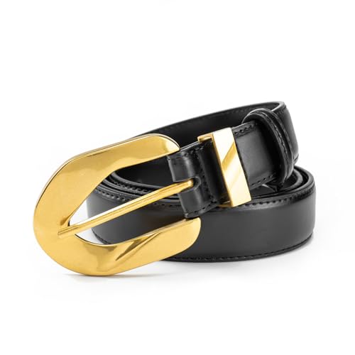 Black gold buckle Women belt Ladies jeans belt adjustable Fashion Dress Slim Belt3