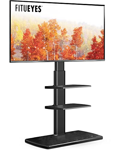 FITUEYES TV Floor Stand for Living Room Bedroom Tall TV Stands with Sturdy Wood Base for 32 39 40 43 49 50 55 60 65 75 Inch TVs Corner Stand with Height Adjustable Shelves Swivel Black