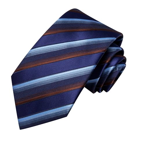 Image of Hi-Tie Mens Dark Blue Striped Ties Woven Classic Neckties Lapel Pin Pocket Square Cufflinks Sets Formal Business Wedding