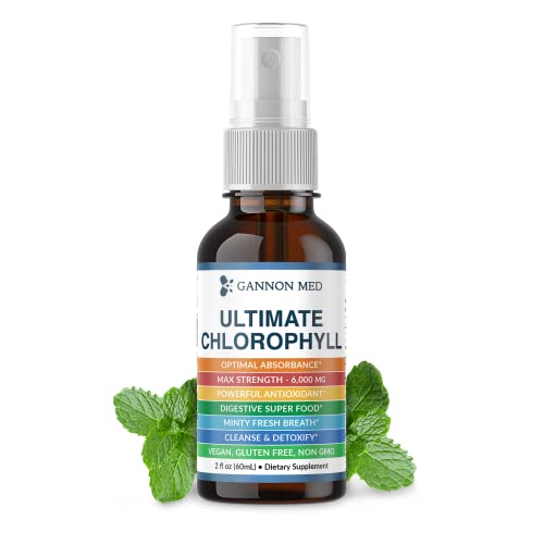 Ultimate Chlorophyll - Best All Natural Bad Breath Treatment for Adults | Chlorophyll Liquid Drops Minty Spray | Altitude Sickness | Fast Oral Detox Water & Cleanse 3X Absorption. 2 oz GANNON MED (1)