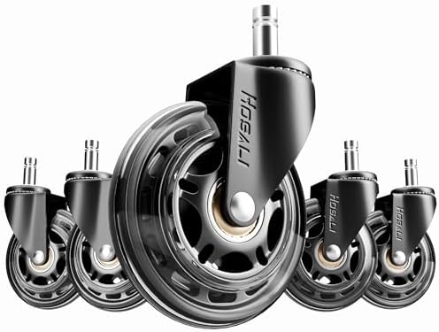 3 Inch Office Chair Wheels - Rubber Chair Casters Replacement, Heavy-Duty Computer Gaming Desk Caster Wheel Smooth & Safe Rolling for All Floors Including Hardwood and Carpet, Set of 5