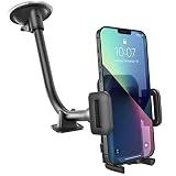 GVTECH Support de téléphone de Voiture Universel pour Pare-Brise de avec Long Bras Flexible et Base supplémentaire pour Tableau de Bord pour iPhone 14 13 12 11 Pro Max XS XR X, Galaxy S22/S23 Note