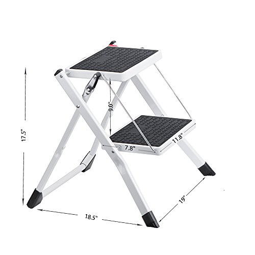 Delxo 2 Step Stool Stepladders Lightweight White Folding Step Ladder with Handgrip Anti-Slip Sturdy and Wide Pedal Steel Ladder Mini-Stool 250lbs 2-Feet
