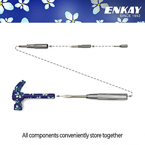 Image of ENKAY - 6 in 1 Floral Hammer and Screwdriver, Multifunction Claw Hammer Tool with Flower Print (Pattern 4)