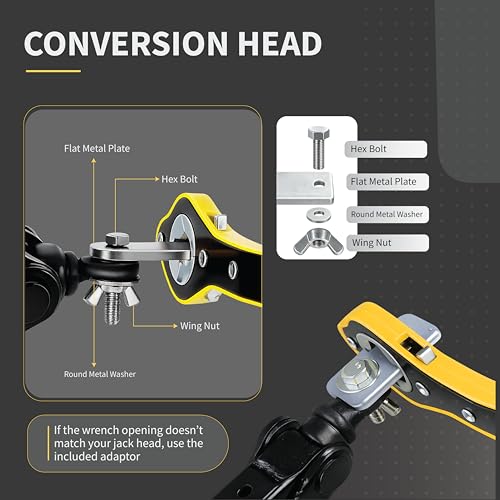 Image of Amazon Basics Labor Saving 13 Inch Car Jack Ratchet Wrench| 360 Forward & Reverse Knob| Conversion Head Included | Curve Handle Car Lift Tool For Scissors Jack | Heat-Treated Steel Ratchet Lug Wrench